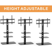 FITUEYES Universal TV Stand with Height Adjustable Swivel Mount, Black Tempered Glass Shelf, Fits 32-65 Inch LCD LED OLED TVs, TT306501GB