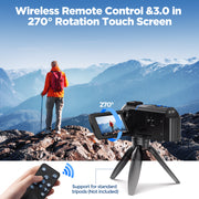 Campark Camcorder AC11A, 4K 30fps Video, 48MP Photos, 3-Inch 270 Rotatable Touchscreen, IR Night Vision with LED Fill Light, 16X Digital Zoom, Wireless Remote