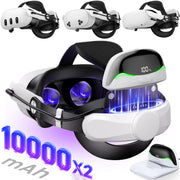 QQV Virtual Reality Gaming Headset Comfort Strap with Magnetic Battery 2-Pack, 20000mAh, Charging Station, Flip-Up Design for Meta Quest 3, Quest 3S, Quest 2, MQ5005