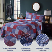 Jessy Home Plaid Patchwork Quilt, Reversible, Red and Blue, Queen Size