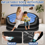 Unbranded Twin Size Inflatable Couch with Wireless Electric Pump, Waterproof PVC, Soft Flocked Surface, Portable Air Sofa, Blue, Sofa-PB