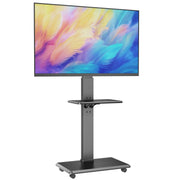 Afaloona Rolling TV Stand Mobile Cart, Black Iron Frame, Fits 32-75 Inch TVs, Supports Up to 110 lb, 18 Adjustable Heights, Swivel Mount with Shelf, Max VESA 600x400mm