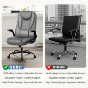 Coolhut Executive Office Chair, Ergonomic High-Back, Adjustable Flip-Up Armrests, Lumbar Support, Gray PU Leather