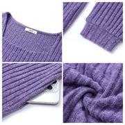 SHINE UP Womens Fall Dress, Square Neck, Long Puff Sleeves, High Empire Waist, Knee Length, Purple, Loose Fit with Pockets