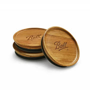 Ball Wooden Storage Lids, Wide Mouth, Acacia Wood, Airtight Silicone Seal, Stackable, BPA-Free, 3-Pack