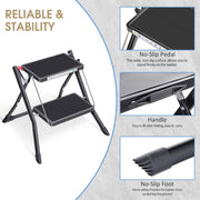 Kingrack 2 Step Ladder Folding Stool, Heavy Duty 330 Lb Capacity, Non-Slip Wide Platform, Lightweight Aluminum, Black, WK2031-B