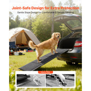 KFFKFF Folding Dog Ramp for Vehicles, Durable Aluminum, Non-Slip Felt Surface, Portable Four-Fold Design, 63 in L x 17 in W, Supports Dogs up to 250 lb