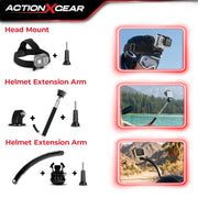 ActionXGear 120-in-1 Action Camera Accessories Kit, Universal Compatibility with GoPro HERO 13-7, MAX, Fusion, DJI Osmo Action, Insta360, AKASO, Includes Head Strap, Chest Mount, Selfie Stick, Suction Cup, Carrying Case