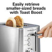 Hamilton Beach Luxe 2-Slice Toaster, Stainless Steel, Extra-Wide Slots, Bagel, Defrost, Toast Boost, Seven Shade Settings, Slide-Out Crumb Tray, Model 22824