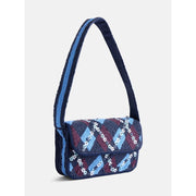 Free Assembly Women's Beaded Argyle Flap Shoulder Bag, Blue, Magnetic Closure, 9.75 in Strap Drop