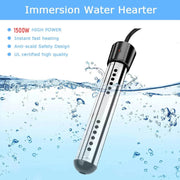 SunshineFace Immersion Water Heater, 1500W, Digital LCD Thermometer, Wool Scrubber - Stainless Steel