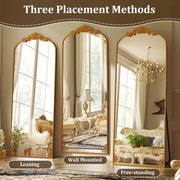 Beautypeak 17313417942 Full Length Wall-Mounted Mirror, 74 x 32 in, Baroque Flower Head Design, Gold Finish