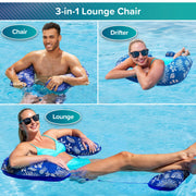 Aqua-Leisure Inflatable 3-in-1 Lounge Chair Pool Float, Blue, PVC and Polyester, 250 lb Capacity, WML22690BL3