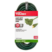 Hyper Tough Outdoor Extension Cord, 16AWG, 3 Prong Triple Outlet, Moisture-Resistant, Green, 25 Ft, 13 Amps