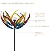 Melville Direct Multi-Color Tulip Wind Spinner, 74 in Tall, 27 in Diameter, Solar-Powered Color-Changing Glass Ball, Steel Weather-Resistant Garden Decoration