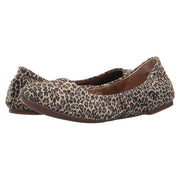 Lucky Brand Emmie Round Toe Ballet Flats with Sesame Leopard Fabric Upper, Memory Foam Footbed, Flexible Rubber Sole, 0.25 Inch Heel