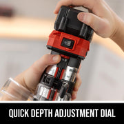 Skil 20V Brushless Compact Router Kit, 1 HP Motor, 4.0Ah Lithium-Ion Battery, Variable Speed, Quick Depth Adjustment, Edge Guide, LED Light, 3-Piece Bit Set, RT1430B-10