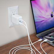 Onn 36009688 62W Multi-Port USB-C Power Delivery and USB-A Wall Charger, Foldable Plug, White