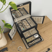 Hives & Honey Adult Black Demi Locking Jewelry Case, 3-Drawer Organizer with Mirror - Versatile Compartments