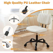 TINKLE WELL Armless Office Desk Chair, Adjustable Height, 360 Swivel, Lumbar Support, Low-Back, PU Leather, White