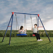 Delta Children FunZone Outdoor Metal 2-Piece Swing Set, Adjustable Height Swing and Disc Saucer, Blue/Red