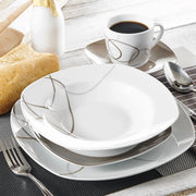 ComfyCreations 30-Piece Porcelain Dinnerware Set for 6, Ivory White with Brown Accents, Microwave and Dishwasher Safe