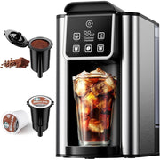 Kidisle KC101B TWOMEOW Hot & Iced Coffee Maker with Bold Brew Setting, Single Serve for K Cup and Grounds, Black, KC101B