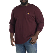 Carhartt Men's K126 Loose Fit Long Sleeve Workwear Pocket T-Shirt, Port, 4X-Large Tall, Heavyweight 100% Cotton