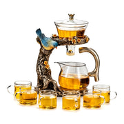 Dedrfuc Kungfu Magic Tea Set, Glass Magnetic Teapot with Semi-Automatic Water Guide, Heat-Resistant Borosilicate Glass Infuser, 6 Handle Cups
