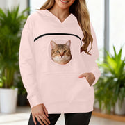 Kudhb Pet Pouch Hoodie for Women, Winter Warm Fleece Pullover with Kangaroo Pocket, Soft Lightweight Sweatshirt, Pink, Loose Fit, Long Sleeve