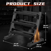 Dprodo Adjustable Dumbbell Rack, 3-Tier, Heavy-Duty Alloy Steel, Black Powder-Coated, Holds 1100 lb, Adjustable Width Shelves, Non-Slip Rubber Caps