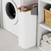 Tooloton Large Laundry Hamper, 60L Capacity, Natural Bamboo Frame, White, Collapsible Design, 8 x 16 x 26 in