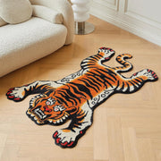 Stitchworn Tibetan Tiger Area Rug, 5x3.3 ft, Tufted High Pile, Machine Washable, Nonslip TPR Backing, Orange, STN-ARUG-XZH-OR-L152
