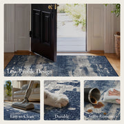 KUETH DT5001-BLGR-5X7FT Area Rug, 5x7, Vintage Abstract Blue Gray, Low Pile Polyester, Non-Slip TPR Latex Backing, Machine Washable