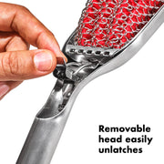 OXO Softworks Coiled Grill Brush with Replaceable Head, Bristle-Free Stainless Steel and Silicone, Red, 20-Inch Handle, 21219300