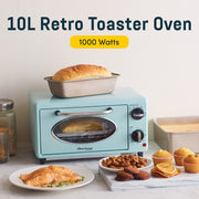 Elite Gourmet Americana Retro 2-Slice Toaster Oven, 1000W, Adjustable 60-Minute Timer, 10L Capacity, Mint, ETO147M