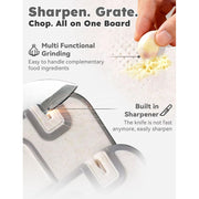 TIBO Titanium Cutting Board with Integrated Knife Sharpener, Dual-Sided Titanium and Wheat Straw PP Surface, Non-Slip Silicone Edges, 14.3 in L x 9.8 in W