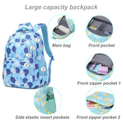 Forestfish Teen Backpack Set with Daisy Print, Water-Resistant Nylon, Includes Insulated Lunch Bag and Pencil Case, Large Blue School Bag