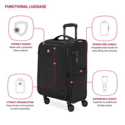 Swissgear Stride Expandable Carry-On Spinner Luggage, Durable Nylon, 8-Wheel Spinner, TSA Lock, Black, 23 in, 7069202154