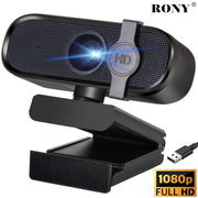 RONY 1080P HD Computer Webcam with Microphone, USB Streaming Camera, Noise Reduction, 90 Field of View, 360 Rotation, Black Q4