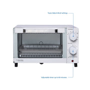 Mainstays MS8402550614-02 4 Slice Countertop Toaster Oven with 3 Settings, Includes Baking Rack and Pan, Arctic Whit