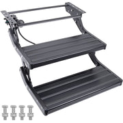 WheelX Electric Retractable RV Steps with LED Light, 2-Step, 400 LBS Load Capacity, Black