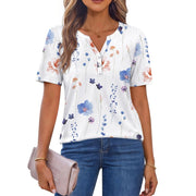 Fantaslook Womens Dressy Casual Blouse, V Neck Henley, Floral Pattern, Short Sleeve, Loose Fit