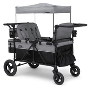 Delta Children Jeep Wrangler Deluxe 4 Seater Wagon Stroller, Convertible Seats, Removable Canopy, Adjustable Handles, Puncture-Proof Tires, Fold-Flat Design, Gray, 60008-2363