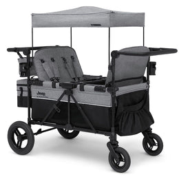 Delta Children Jeep Wrangler Deluxe 4 Seater Wagon Stroller, Convertible Seats, Removable Canopy, Adjustable Handles, Puncture-Proof Tires, Fold-Flat Design, Gray, 60008-2363