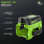 Greenworks Commercial 82PI1 82V 300W Vehicle Power Inverter, Portable Lightweight Design, Multiple Outlets, INB501