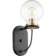 Quorum Centauri One Light Wall Sconce, Transitional Design, Noir and Aged Brass Finish, Clear Glass Shade, 12.5 in Height, QUO538-1-69