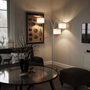 SUNMORY 3 Lights Floor Lamp, 78 in Tall Modern Arc Design with Hanging Linen Drum Shades, Heavy Base, Silver, WM01_F00079014A_SL