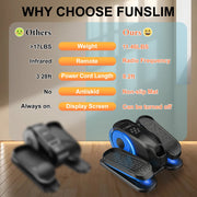 Funslim Under Desk Elliptical Trainer, Quiet Portable Electric Seated Pedal Exerciser, 12 Adjustable Speeds, Digital Display, Remote Control, Blue, EB030
