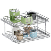 TinyHomie 2 Tier Pull Out Cabinet Organizer, Dual Sliding Baskets, Chrome-Plated Steel, 7.5 in W x 21.5 in D
